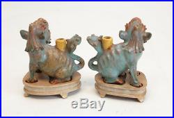 Pair of Chinese Shiwan Pottery Stoneware Foo Dogs / Lions, Turquoise glaze