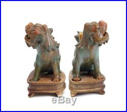 Pair of Chinese Shiwan Pottery Stoneware Foo Dogs / Lions, Turquoise glaze