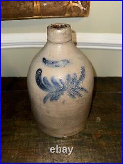 Pennsylvania Antique Stoneware Jug Cobalt Decorated Floral Decoration Easton PA