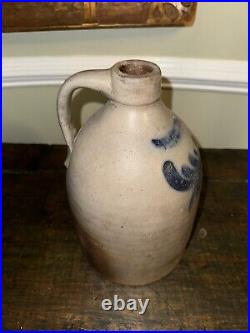 Pennsylvania Antique Stoneware Jug Cobalt Decorated Floral Decoration Easton PA