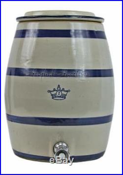 Primitive Antique 2 gallon Kings Crown Stoneware Water Dispenser Crock with Lid