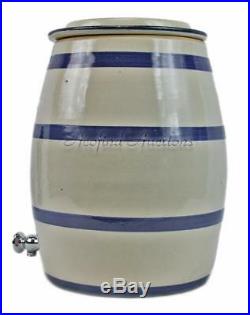 Primitive Antique 2 gallon Kings Crown Stoneware Water Dispenser Crock with Lid