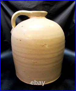 Primitive Old 1870's Large 2 gal Antique Spun Pottery Stoneware Crock Jug Spout