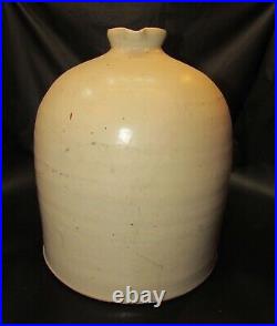 Primitive Old 1870's Large 2 gal Antique Spun Pottery Stoneware Crock Jug Spout