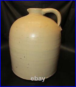 Primitive Old 1870's Large 2 gal Antique Spun Pottery Stoneware Crock Jug Spout