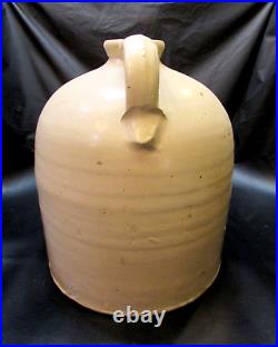 Primitive Old 1870's Large 2 gal Antique Spun Pottery Stoneware Crock Jug Spout