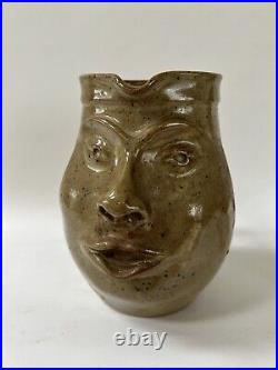 Primitive Stoneware Face Jug Pitcher signed France Moultiers sur Boeme