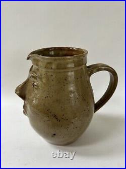 Primitive Stoneware Face Jug Pitcher signed France Moultiers sur Boeme