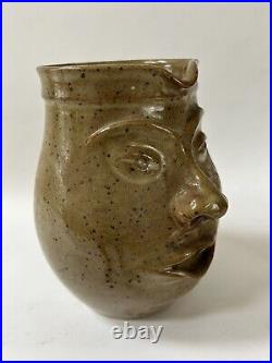 Primitive Stoneware Face Jug Pitcher signed France Moultiers sur Boeme