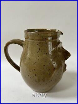 Primitive Stoneware Face Jug Pitcher signed France Moultiers sur Boeme