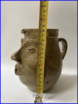 Primitive Stoneware Face Jug Pitcher signed France Moultiers sur Boeme