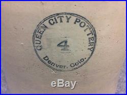 Queen City Pottery Denver Colorado 4 Gallon Stoneware Crock Antique