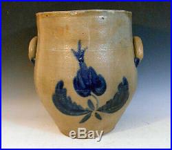 RARE 1830's Cobalt Decorated Ovoid Stoneware Crock Ingall's Pottery Taunton Ma