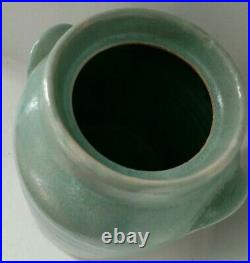 RARE Antique LARGE Salt Glaze Green Stoneware Storage Jar with handles & Lid