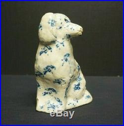 RARE Antique Lowell Stoneware Blue & White Dog Spaniel Michigan Art Pottery 6