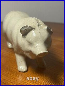 RARE Antique Monmouth Pottery Stoneware Pig Bank 1890s