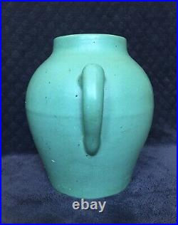 RARE Antique Pfaltzgraff York Double Handle Matte Green Stoneware Pottery Vase