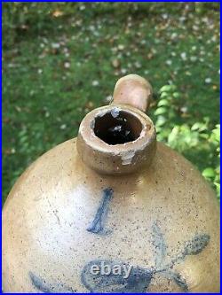 RARE Antique Salt Glazed 1 Gallon Jug Stoneware Pottery Cobalt Floral Motif