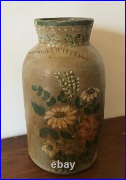 RARE! Antique Stoneware Crock COWDEN & WILCOX Jar Vase Painted Flower Unique