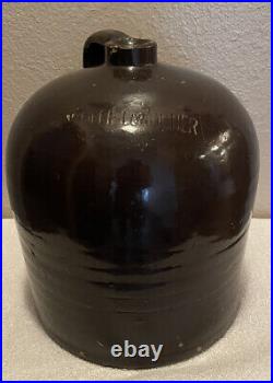 RARE WOLFE LONDONER American Stoneware Antique Whiskey Pottery Handled Jug