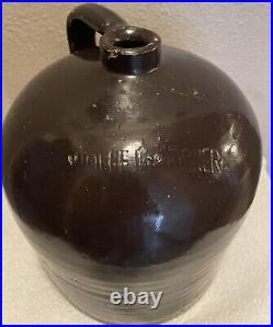 RARE WOLFE LONDONER American Stoneware Antique Whiskey Pottery Handled Jug