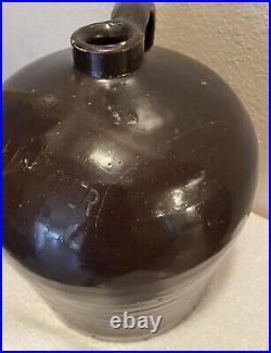 RARE WOLFE LONDONER American Stoneware Antique Whiskey Pottery Handled Jug