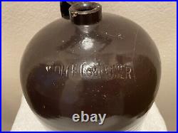 RARE WOLFE LONDONER American Stoneware Antique Whiskey Pottery Handled Jug