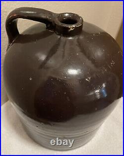 RARE WOLFE LONDONER American Stoneware Antique Whiskey Pottery Handled Jug