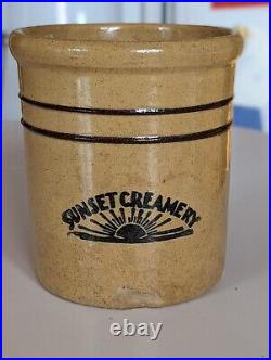 RARE Yelloware Stoneware Advertising Beater Jar From Sunset Creamery