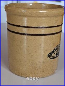 RARE Yelloware Stoneware Advertising Beater Jar From Sunset Creamery