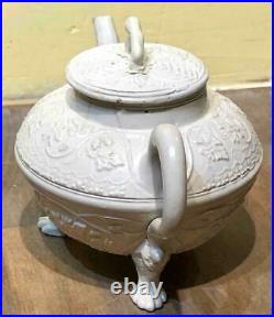 Rare 18th Century Salt Glaze Stoneware Footed Teapot, England, c. 1740