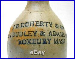 Rare 19th C J B Doherty & Co Roxbury Ma Antique 2 Qt Dec Stoneware Whiskey Jug