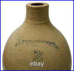Rare 19th C L Willard & Sons Ballardvale Ma 2 Gal Green Glz Stmpd Stoneware Jug