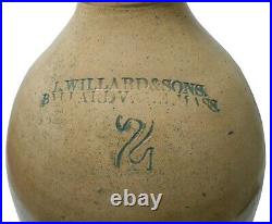 Rare 19th C L Willard & Sons Ballardvale Ma 2 Gal Green Glz Stmpd Stoneware Jug