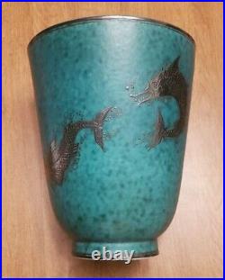 Rare 8 Gustavsberg Argenta Sweden Wilhelm Kage Silver Overlay Pottery Vase Nmcm