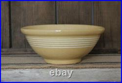 Rare Antique 1800's 11 Inch 5 Band Yellow Ware Pottery Footed Mixing Bowl