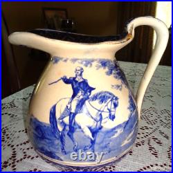 Rare Antique 1907 Buffalo Pottery Blue Transferware George Washington Pitcher