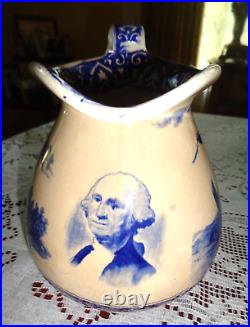 Rare Antique 1907 Buffalo Pottery Blue Transferware George Washington Pitcher