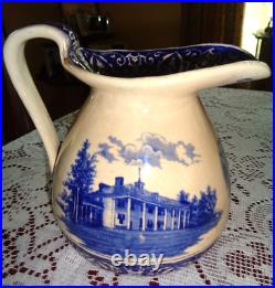 Rare Antique 1907 Buffalo Pottery Blue Transferware George Washington Pitcher