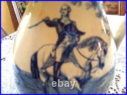 Rare Antique 1907 Buffalo Pottery Blue Transferware George Washington Pitcher