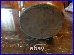 Rare Antique 19th. C Brown Glazed Stoneware Pottery Batter Jug w Original Tin Lid