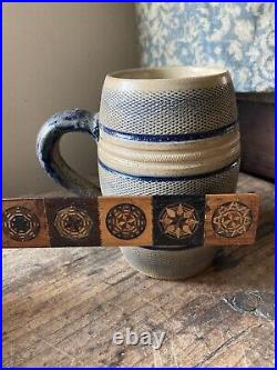 Rare! Antique 19th C Stoneware Mug Stein Cobalt Blue Band Decoration Salt Glaze