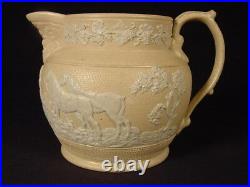 Rare Antique Fox Hunt & Horse Decorated Pitcher Yellow Ware Staffordshire