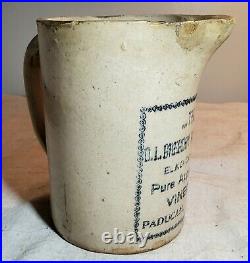 Rare Antique Glazed Stoneware Ol Gregory Vinegar Co. Elko County Paducah Pitcher