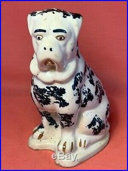 Rare Antique Spongeware Stoneware Crooksville Ohio Dog Figurine 6