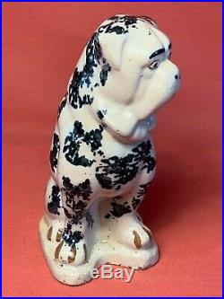 Rare Antique Spongeware Stoneware Crooksville Ohio Dog Figurine 6