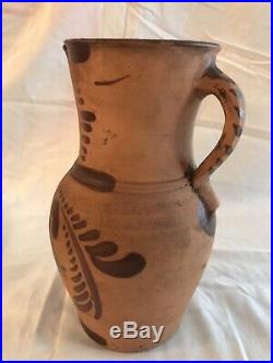Rare Antique TANWARE DECORATED POTTERY PITCHER, NEW GENEVA, PA, c. 1880s