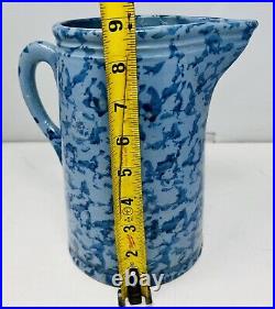 Rare Collectable Blue on blue sponge wear stonewear pitcher Antique Fast Ship