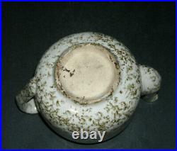 Rare Early (1860 1885) Light Brown & White Spongeware Stoneware Teapot withLid