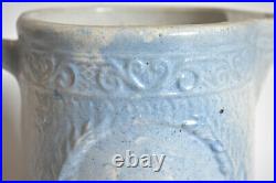 Rare Early Burley-Winter 8 Stoneware Pitcher, Powder Blue Swan Relief